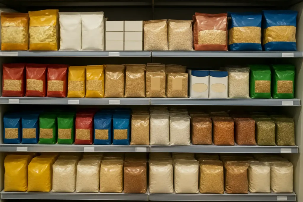 Retail shelves stocked with wholesale food products to boost profit margins