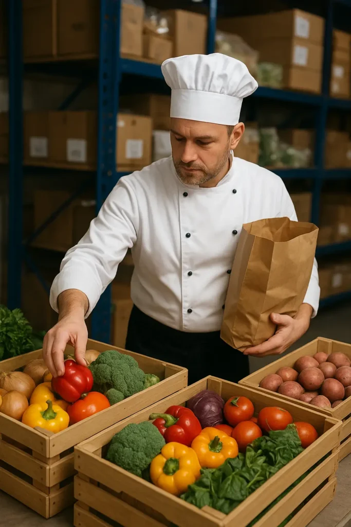 Chef selecting ingredients from trusted wholesale food supplier